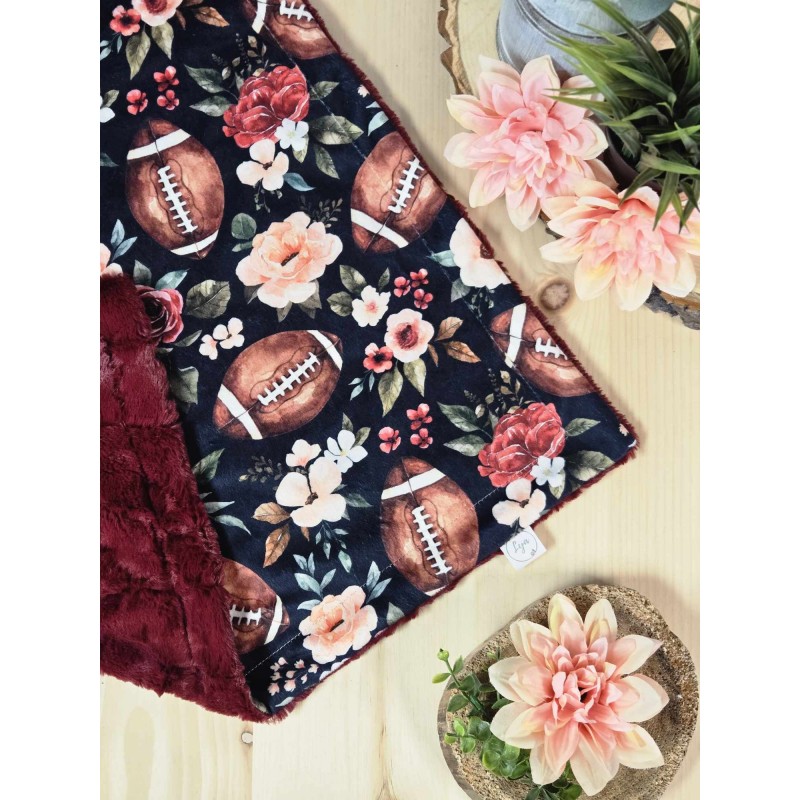 Floral football - Ready to ship - Blanket - Burgundy